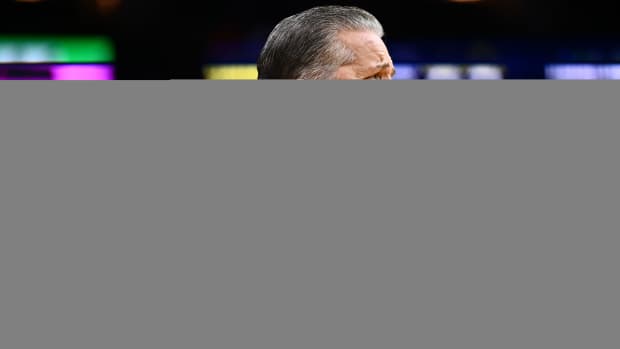Dec 9, 2023; Philadelphia, Pennsylvania, USA; Kentucky Wildcats head coach John Calipari reacts in the first half against the Penn Quakers at Wells Fargo Center. Mandatory Credit: Kyle Ross-USA TODAY Sports
